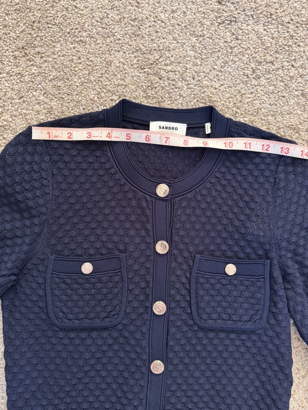 NWT SANDRO Knit Cardigan Navy Sweater - Picture 6 of 8